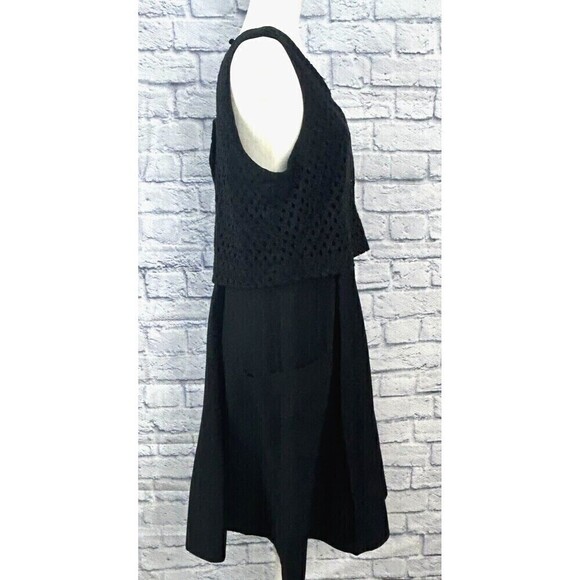 Eliza J Womens Sz 16 Black Eyelet Popover Poplin Dress Sleeveless Knee Length R4 - Picture 4 of 12